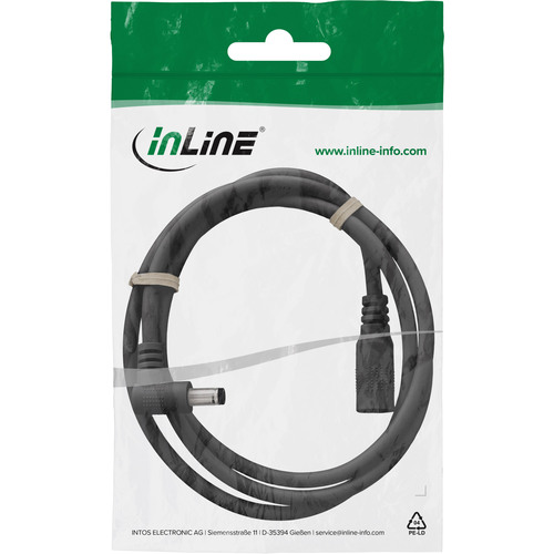 InLine® DC Verlängerungskabel, Winkelstecker, 5,5 x 2,5 mm, schwarz, 3 m