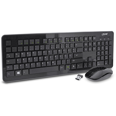 InLine® Design Desktop, Tastatur-Maus Set, USB 2,4GHz Funk, DE Layout, optisch max. 1600dpi, schwarz