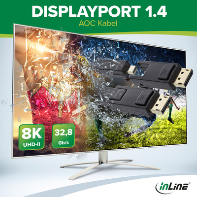 InLine® DisplayPort 1.4 AOC Kabel, 8K4K, DisplayPort Stecker abnehmbar, 10m