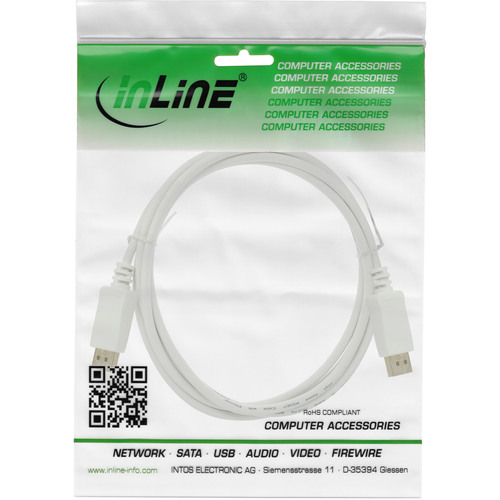 InLine® DisplayPort 1.4 Kabel, 8K, weiß, vergoldete Kontakte, 2m