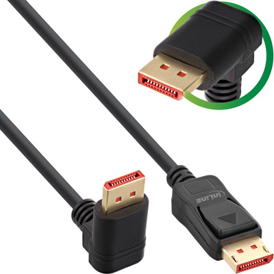 InLine® DisplayPort 1.4 Kabel, 8K4K, nach unten gewinkelt, schwarz/gold, 3m (Produktbild 1)