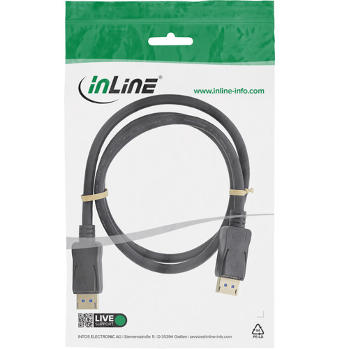 InLine® DisplayPort 2.1 Kabel, UHBR20 80Gb/s, schwarz, vergoldete Kontakte, 0,5m
