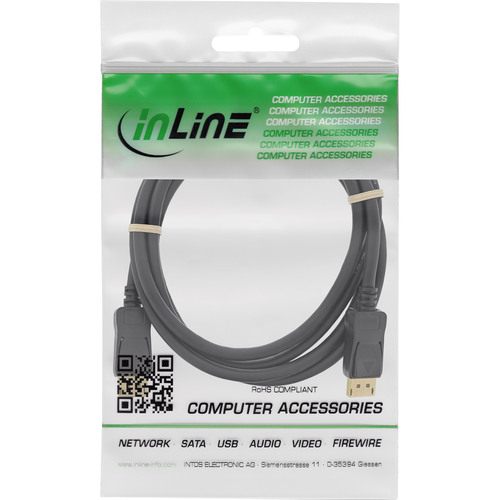 InLine® DisplayPort Kabel, schwarz, vergoldete Kontakte, 7,5m