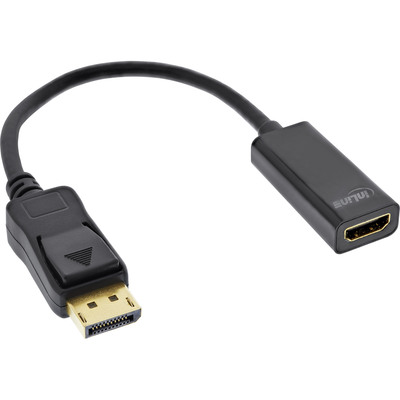 InLine DisplayPort zu HDMI Adapterkabel mit Audio, DisplayPort Stecker auf HDMI Buchse, 4K/30Hz, schwarz, 0,15m