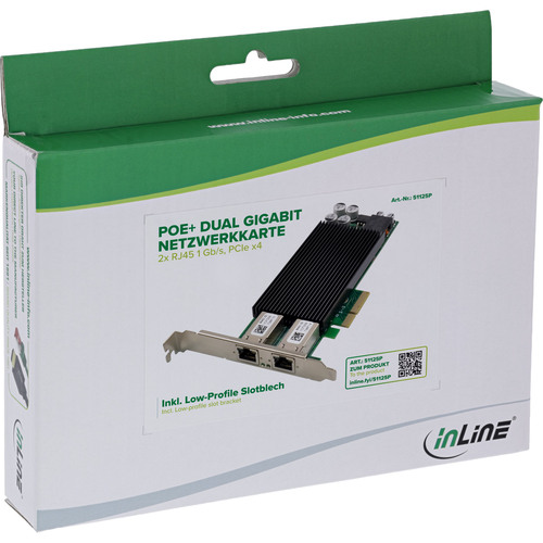 InLine® Dual Gigabit Netzwerkkarte, 2x RJ45 1 Gb/s, PCIe x4, PoE+