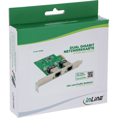 InLine® Dual Gigabit Netzwerkkarte, 2x RJ45 1Gb/s, PCIe x1, inkl. LP Slotblech