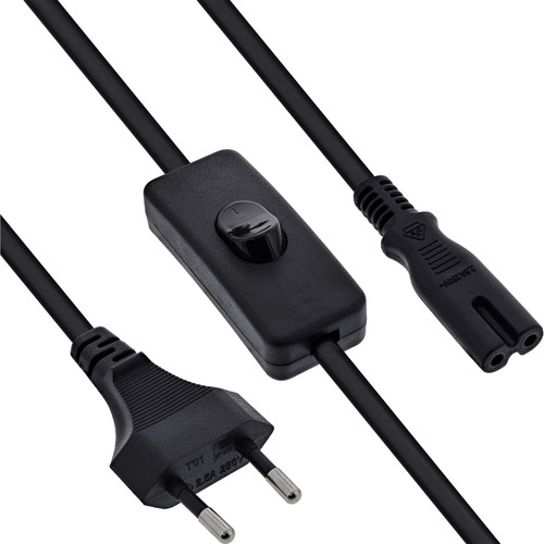 InLine® Euro Netzkabel mit Schalter, CEE7/16 zu IEC-C7, schwarz, 1,5m