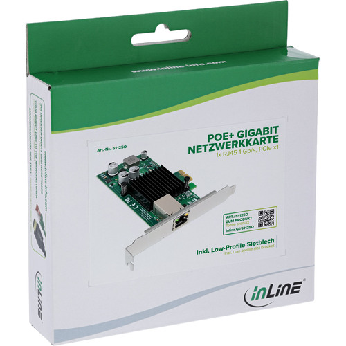 InLine® Gigabit Netzwerkkarte, 1x RJ45 1 Gb/s, PCIe x1, PoE+