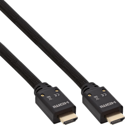 InLine HDMI Aktiv-Kabel, HDMI-High Speed mit Ethernet, 4K2K, Stecker / Stecker, schwarz / gold, Nylon Geflecht Mantel 10m
