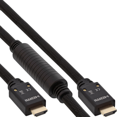 InLine® HDMI Aktiv-Kabel, HDMI-High Speed mit Ethernet, 4K2K, Stecker / Stecker, schwarz / gold, Nylon Geflecht Mantel 20m (Produktbild 1)