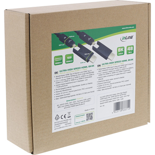 InLine® HDMI AOC Kabel, Ultra High Speed 2.1, abnehmbar, 8K, 15m