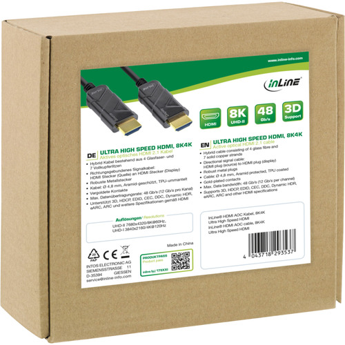 InLine® HDMI AOC Kabel, Ultra High Speed HDMI, 8K4K, schwarz, 50 m