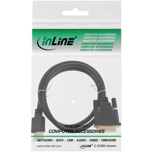 InLine® HDMI-DVI Kabel, schwarz / gold, HDMI Stecker auf DVI 18+1 Stecker, 1,5m