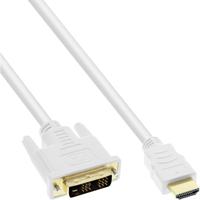 InLine® HDMI-DVI Kabel, weiß / gold, HDMI Stecker auf DVI 18+1 Stecker, 0,5m (Produktbild 1)