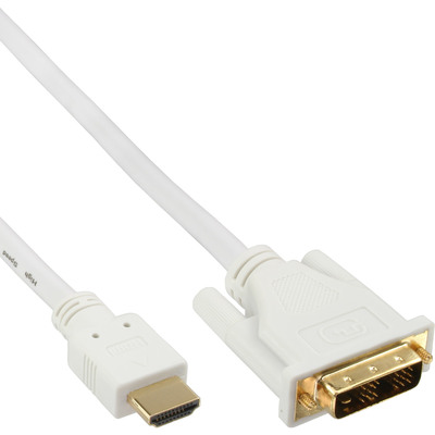 InLine® HDMI-DVI Kabel, weiß / gold, HDMI Stecker auf DVI 18+1 Stecker, 0,5m