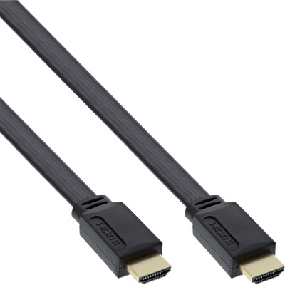 InLine® HDMI Flachkabel, HDMI-High Speed mit Ethernet, verg. Kontakte, schwarz, 0,5m (Produktbild 1)