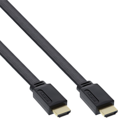 InLine HDMI Flachkabel, HDMI-High Speed mit Ethernet, verg. Kontakte, schwarz, 2m (Produktbild 1)