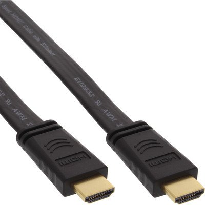 InLine® HDMI Flachkabel, HDMI-High Speed mit Ethernet, verg. Kontakte, schwarz, 3m (Produktbild 1)