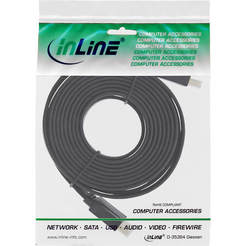 InLine® HDMI High Speed Flachkabel mit Ethernet, schwarz, 1 m