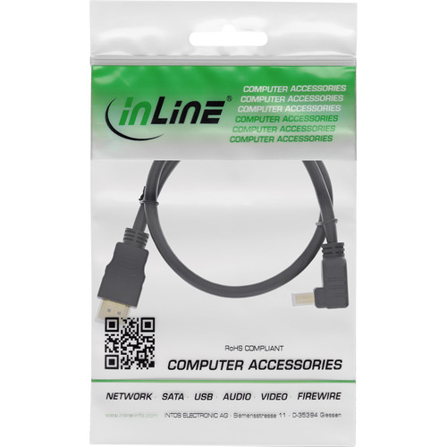 InLine® HDMI High Speed Kabel mit Ethernet, gewinkelt, schwarz, 1 m
