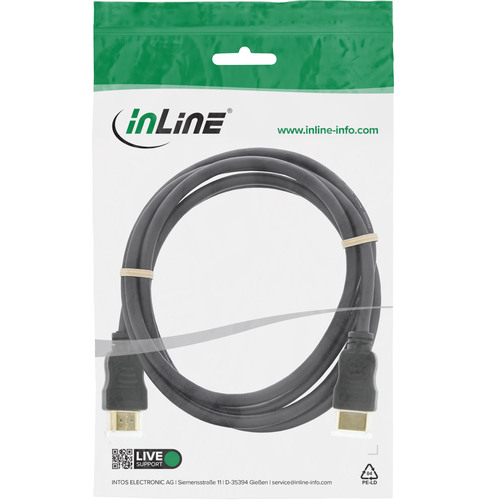 InLine® HDMI-High Speed Kabel mit Ethernet, ST / ST, schwarz / gold, 1,5m
