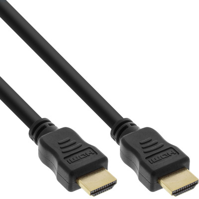 InLine® HDMI Kabel, HDMI-High Speed mit Ethernet, Premium, Stecker / Stecker, schwarz / gold, 0,3m