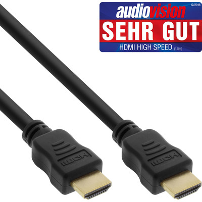 InLine® HDMI Kabel, HDMI-High Speed mit Ethernet, Premium, Stecker / Stecker, schwarz / gold, 1,5m (Produktbild 1)