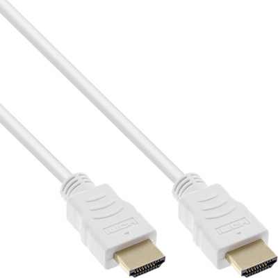InLine HDMI Kabel, HDMI-High Speed mit Ethernet, Premium, Stecker / Stecker, weiß / gold, 0,5m