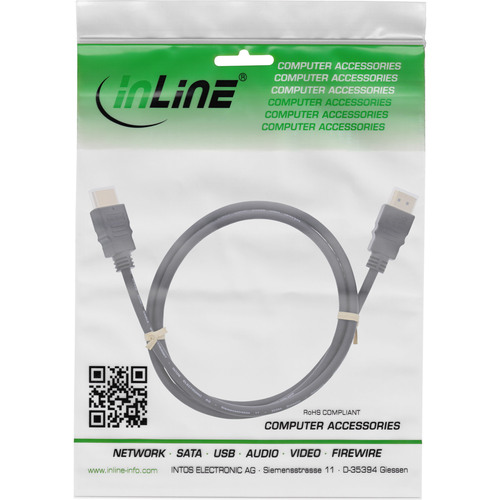 InLine® HDMI Kabel, HDMI-High Speed mit Ethernet, Stecker/Stecker, schwarz, 1,5m