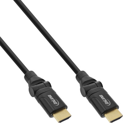 InLine® HDMI Kabel, HDMI-High Speed mit Ethernet, Stecker / Stecker, verg. Kontakte, schwarz, flexible Winkelstecker, 0,5m (Produktbild 1)