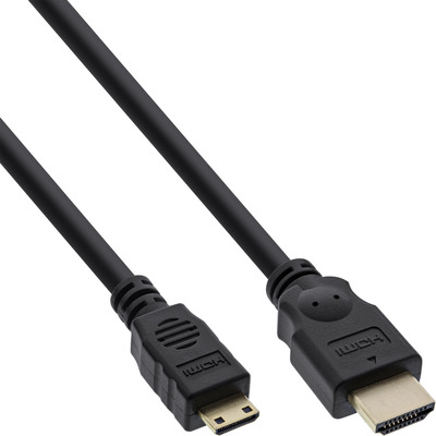 InLine® HDMI Mini Kabel, High Speed HDMI Cable, Stecker A auf C, verg. Kontakte, schwarz, 3m (Produktbild 1)