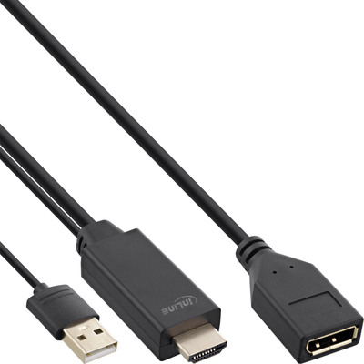 InLine® HDMI ST zu DisplayPort BU Konverter Kabel, 4K, schwarz/gold, 0,3m