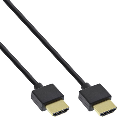 InLine® HDMI Superslim Kabel A an A, HDMI-High Speed mit Ethernet, Premium, schwarz / gold, 1,5m