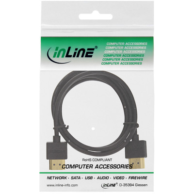 InLine® HDMI Superslim Kabel A an A, HS mit Eth., Premium, schwarz / gold, 1,8m
