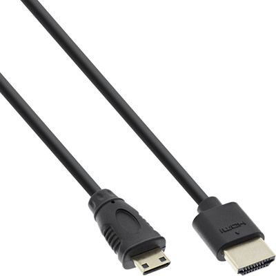 InLine® HDMI Superslim Kabel A an C, HDMI-High Speed mit Ethernet, Premium, schwarz / gold, 0,3m (Produktbild 1)