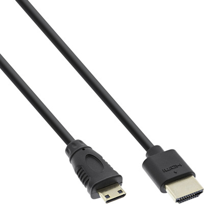 InLine® HDMI Superslim Kabel A an C, HDMI-High Speed mit Ethernet, Premium, schwarz / gold, 0,5m (Produktbild 1)