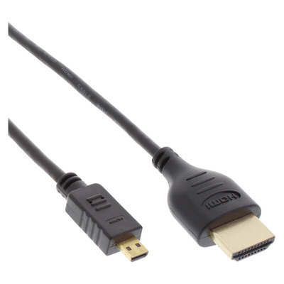 InLine® HDMI Superslim Kabel A an D, HS mit Eth., Premium, schwarz / gold, 0,5m (Produktbild 1)