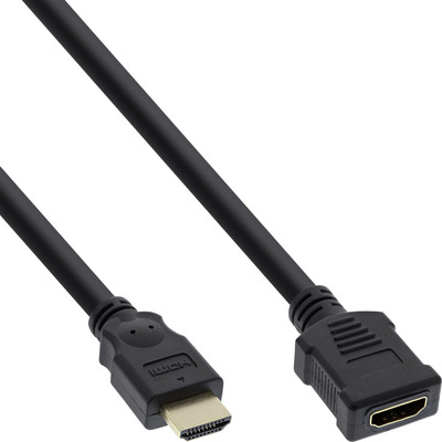 InLine® HDMI Verl., HDMI-High Speed, ST / BU, schwarz, vergoldete Kontakte, 3m