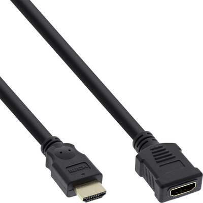 InLine HDMI Verlängerung, HDMI-High Speed, Stecker / Buchse, schwarz, vergoldete Kontakte, 1m