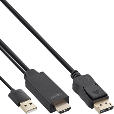 InLine HDMI zu DisplayPort Konverter Kabel, 4K, schwarz/gold, 1,5m (Produktbild 1)