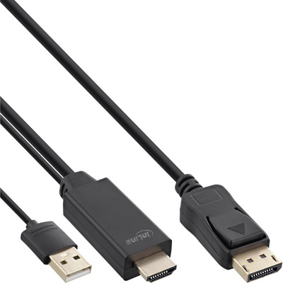 InLine® HDMI zu DisplayPort Konverter Kabel, 4K, schwarz/gold, 3m