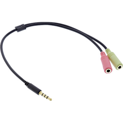 InLine® Headset Adapterkabel, 3,5mm Stecker an 2x3,5mm Buchse, schwarz, 0,15m