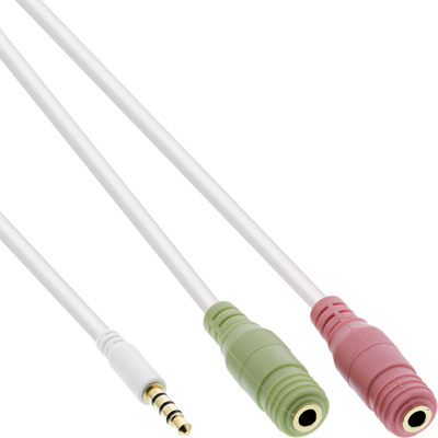 InLine® Headset Adapterkabel, 3,5mm Stecker an 2x3,5mm Buchse, weiß, 1m (Produktbild 1)