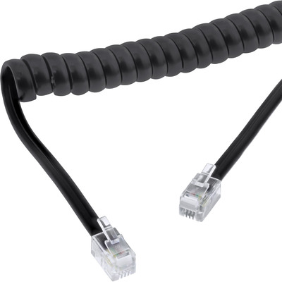 InLine Hrer Spiralkabel, RJ10 Stecker / Stecker, schwarz, max. 2m (Produktbild 1)
