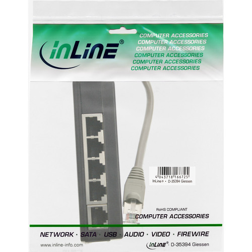 InLine® ISDN Verteiler, 5x RJ45 Buchse, 15 cm Kabel, Endwiderstände, schwarz