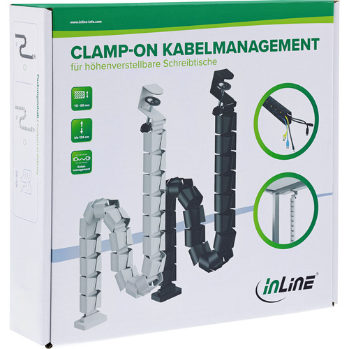 InLine® Kabelkanal flexibel, höhenverstellbare Tische mit Tischklemme, weiß