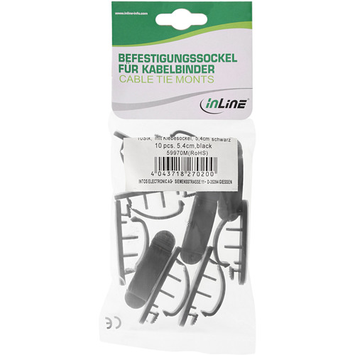 InLine® Kabelmanager mit Klebesockel, 10er Pack, schwarz, 2,8 cm