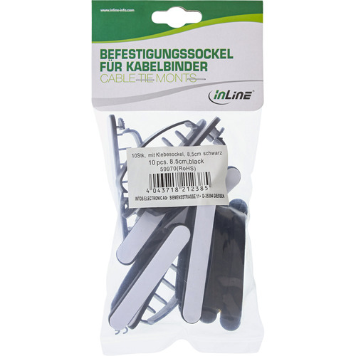 InLine® Kabelmanager mit Klebesockel, 10er Pack, schwarz, 8,5 cm