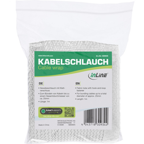 InLine® Kabelschlauch, Geflechtschlauch mit Klettverschluss, 1 m, 25 mm, weiß