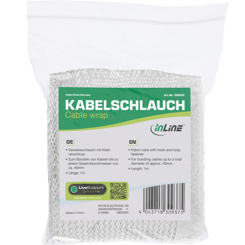 InLine® Kabelschlauch, Geflechtschlauch mit Klettverschluss, 1 m, 40 mm, weiß